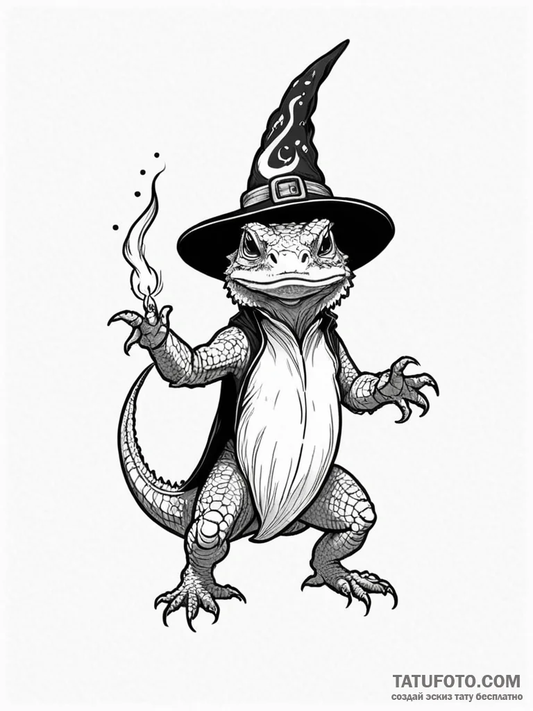 Tattoo sketch, bearded dragon wearing a tiny... - эскиз тату (№1752405892_0, 13.07.2025 11:24) — Tatufoto.com