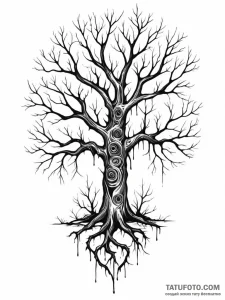Tattoo sketch, old tree, data-flowing sap, an... - эскиз тату (№1752406396_0, 13.07.2025 11:33) — Tatufoto.com
