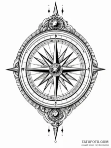 Tattoo sketch, antique compass pointing towar... - эскиз тату (№1752406566_0, 13.07.2025 11:36) — Tatufoto.com