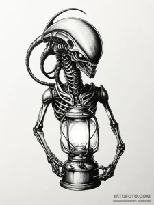 Tattoo sketch, xenomorphic lantern, guiding l... - эскиз тату (№1752406737_0, 13.07.2025 11:38) — Tatufoto.com