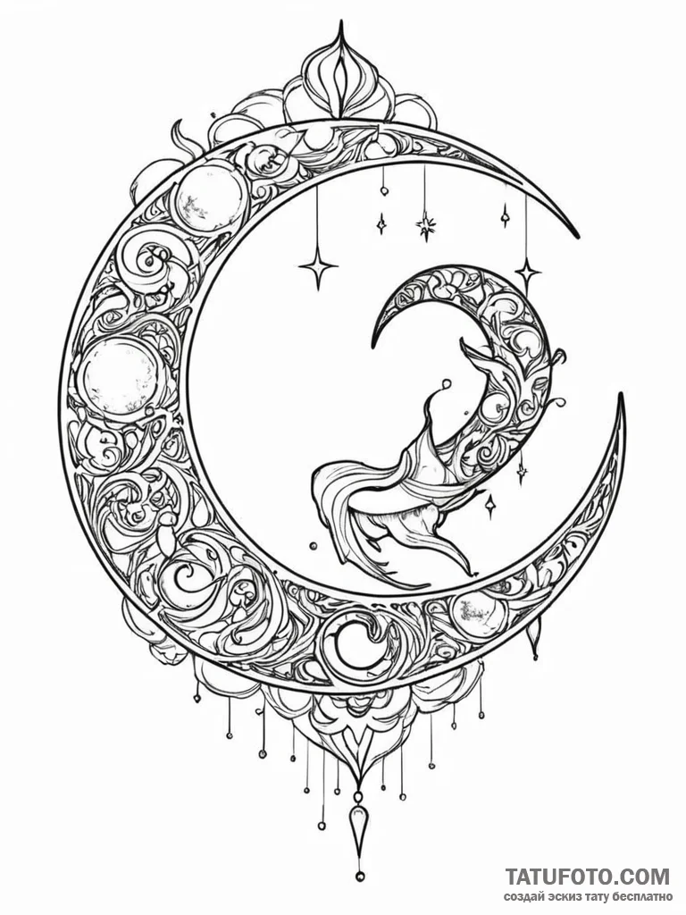 Tattoo sketch, young moon, cybernetic cradle,... - эскиз тату (№1752406992_0, 13.07.2025 11:43) — Tatufoto.com