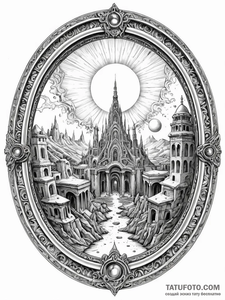 Tattoo sketch, opulent oculus portal, a grand... - эскиз тату (№1752407416_0, 13.07.2025 11:50) — Tatufoto.com