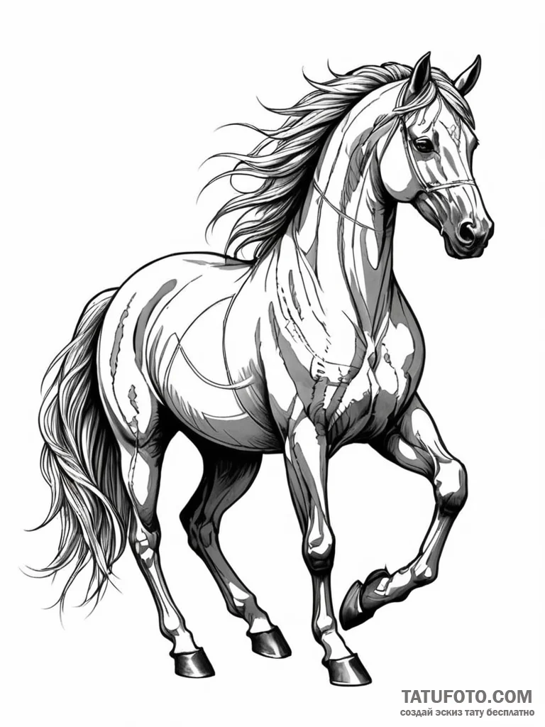 Tattoo sketch, noble steed, data mane, a powe... - эскиз тату (№1752407501_0, 13.07.2025 11:51) — Tatufoto.com