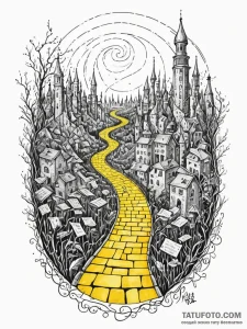 Tattoo sketch, yellow brick road of code, a w... - эскиз тату (№1752407672_0, 13.07.2025 11:54) — Tatufoto.com
