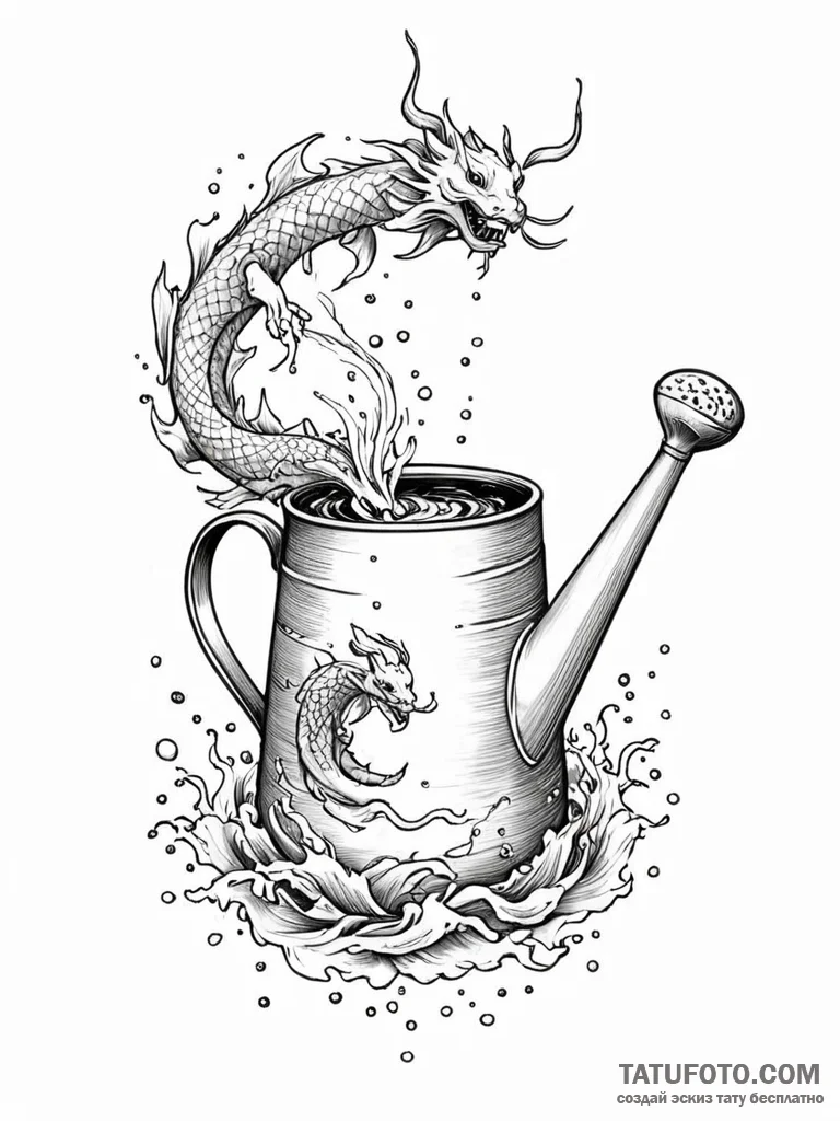 Tattoo sketch, watering can of wisdom (data s... - эскиз тату (№1752407930_0, 13.07.2025 11:58) — Tatufoto.com