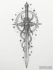 Tattoo sketch, zodiac sword, cosmic blade, a... - эскиз тату (№1752408016_0, 13.07.2025 12:00) — Tatufoto.com