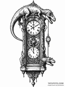Tattoo sketch, grandfather clock of eras, an... - эскиз тату (№1752408188_0, 13.07.2025 12:03) — Tatufoto.com