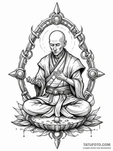 Tattoo sketch, mech-monk's meditation garden,... - эскиз тату (№1752408274_0, 13.07.2025 12:04) — Tatufoto.com