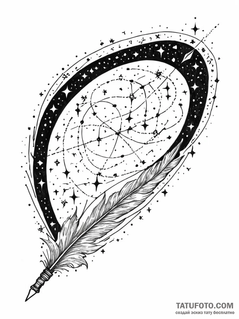Tattoo sketch, night sky cartographer's quill... - эскиз тату (№1752408360_0, 13.07.2025 12:06) — Tatufoto.com