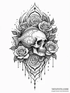 Tattoo sketch, jumping fish, cybernetic scale... - эскиз тату (№1752408531_0, 13.07.2025 12:08) — Tatufoto.com