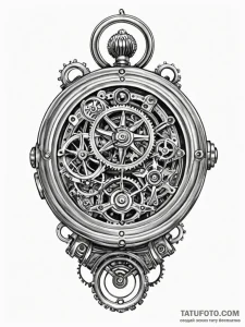 Tattoo sketch, rewound timepiece, cosmic gear... - эскиз тату (№1752408617_0, 13.07.2025 12:10) — Tatufoto.com