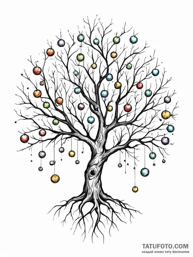 Tattoo sketch, yielding branches, data fruit,… — эскиз тату (№1752408703_0, 13.07.2025 12:11) — Tatufoto.com