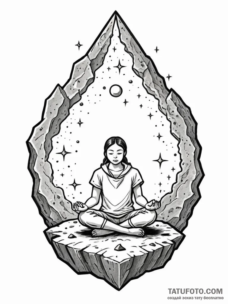 Tattoo sketch, meteorite meditation stone, a... - эскиз тату (№1752408958_0, 13.07.2025 12:15) — Tatufoto.com