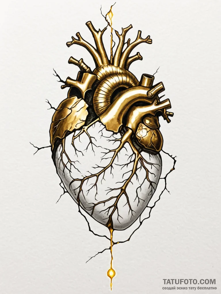 Tattoo sketch, kintsugi heart, glowing repair... - эскиз тату (№1752409042_0, 13.07.2025 12:17) — Tatufoto.com