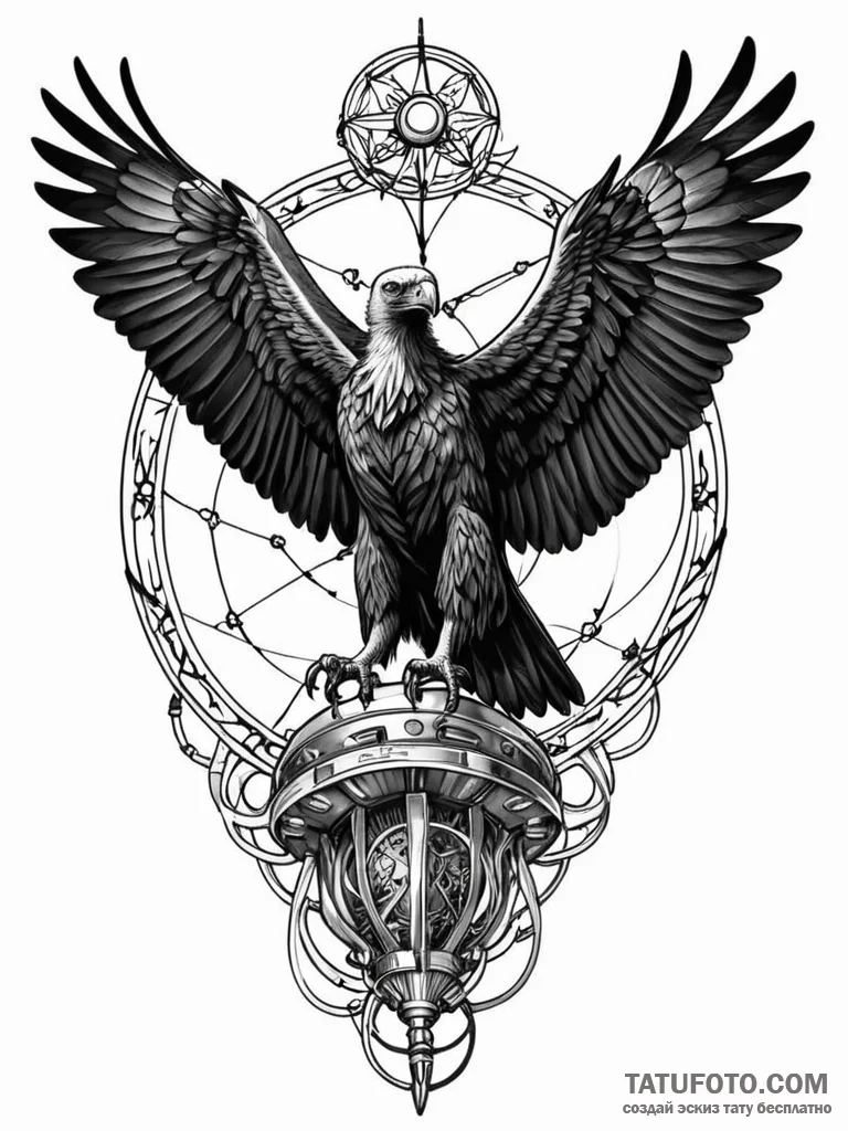 Tattoo sketch, vulture of vigilance, data vis... - эскиз тату (№1752409128_0, 13.07.2025 12:18) — Tatufoto.com
