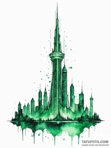 Tattoo sketch, emerald city data spire, a tow... - эскиз тату (№1752409298_0, 13.07.2025 12:21) — Tatufoto.com