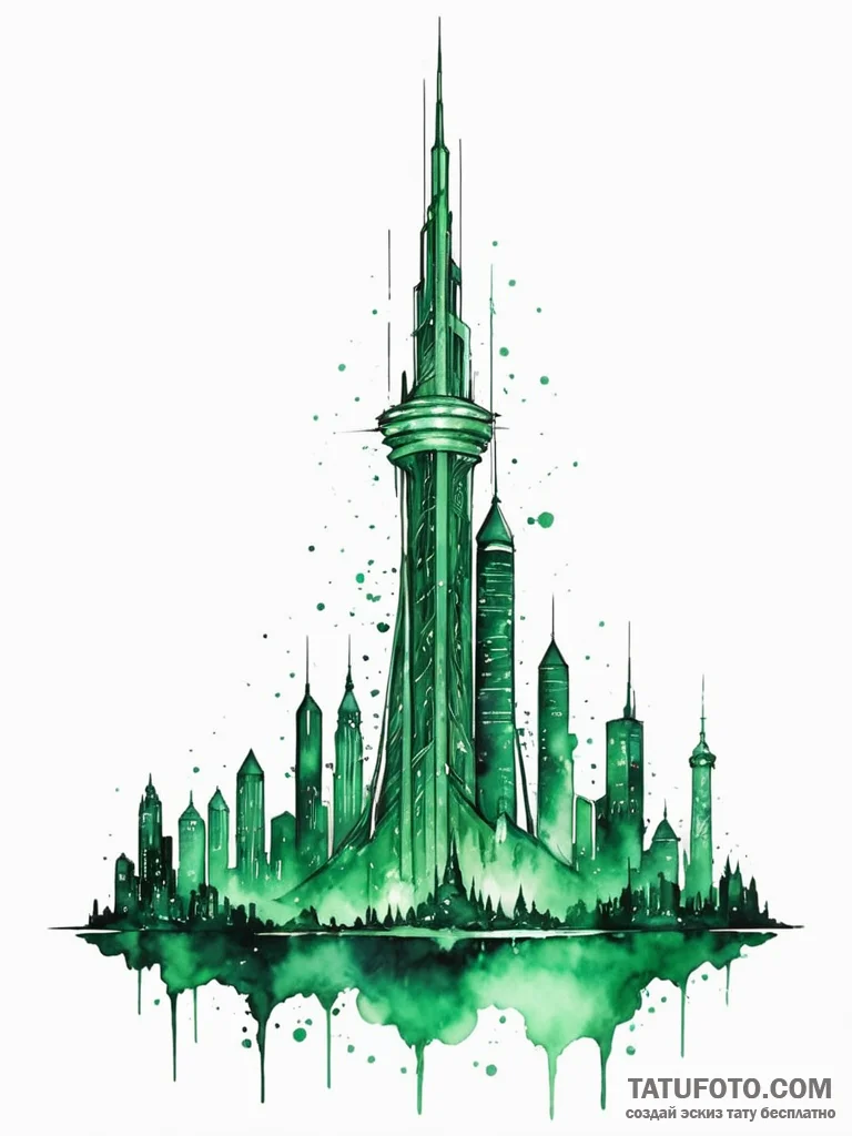 Tattoo sketch, emerald city data spire, a tow... - эскиз тату (№1752409298_0, 13.07.2025 12:21) — Tatufoto.com