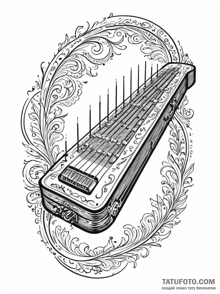 Tattoo sketch, zither of zestful energy, a be... - эскиз тату (№1752409383_0, 13.07.2025 12:23) — Tatufoto.com