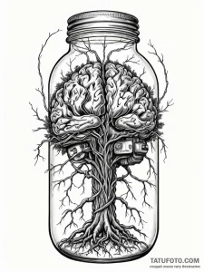 Tattoo sketch, bionic brain in a glass jar, p... - эскиз тату (№1752409553_0, 13.07.2025 12:25) — Tatufoto.com