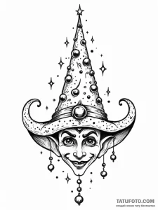 Tattoo sketch, jester's cosmic gaze, a whimsi... - эскиз тату (№1752409809_0, 13.07.2025 12:30) — Tatufoto.com