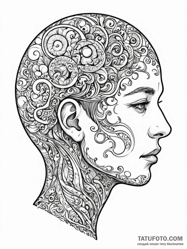 Tattoo sketch, filter bubble head, a stylized... - эскиз тату (№1752409894_0, 13.07.2025 12:31) — Tatufoto.com