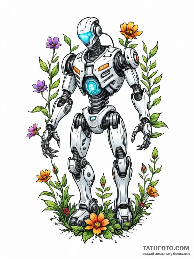 Tattoo sketch, cyber-gardener: a figure with... - эскиз тату (№1752410064_0, 13.07.2025 12:34) — Tatufoto.com