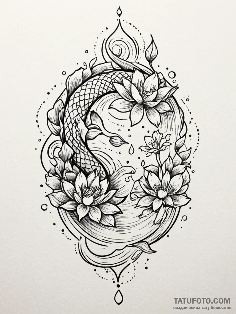 Tattoo sketch, lotus pond of reflection (digi... - эскиз тату (№1752410232_0, 13.07.2025 12:37) — Tatufoto.com