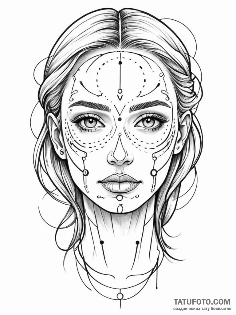 Tattoo sketch, emotive ai face, a highly expr… — эскиз тату (№1752410483_0, 13.07.2025 12:41) — Tatufoto.com