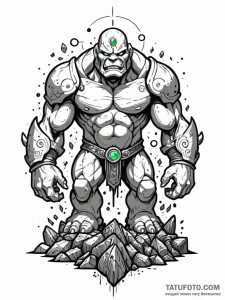 Tattoo sketch, jade golem's awakening, a powe... - эскиз тату (№1752411099_0, 13.07.2025 12:51) — Tatufoto.com