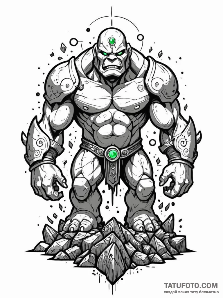 Tattoo sketch, jade golem's awakening, a powe... - эскиз тату (№1752411099_0, 13.07.2025 12:51) — Tatufoto.com
