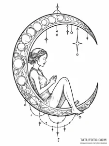 Tattoo sketch, young moon, cybernetic cradle,... - эскиз тату (№1752416555_0, 13.07.2025 14:22) — Tatufoto.com