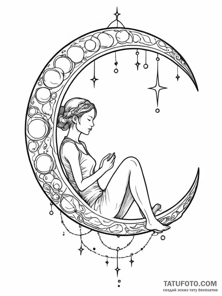 Tattoo sketch, young moon, cybernetic cradle,... - эскиз тату (№1752416555_0, 13.07.2025 14:22) — Tatufoto.com