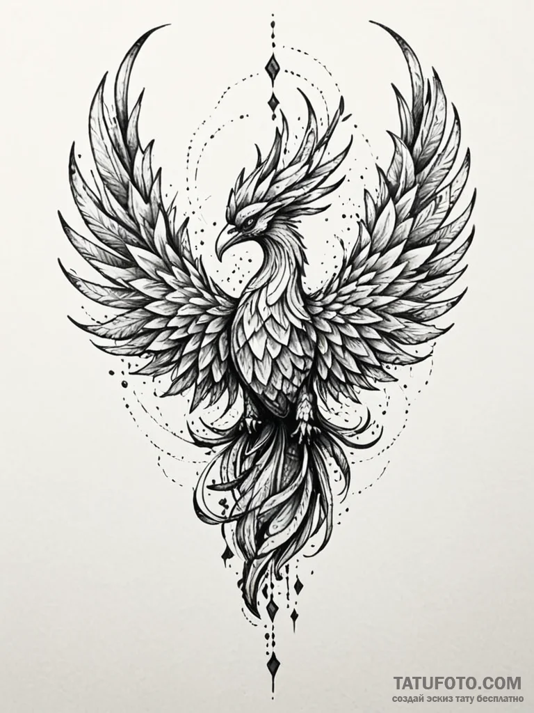 Tattoo sketch, jade phoenix rising, a magnifi... - эскиз тату (№1752416639_0, 13.07.2025 14:23) — Tatufoto.com