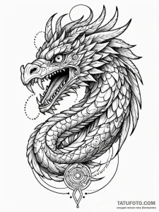 Tattoo sketch, feathered serpent, circuit sca... - эскиз тату (№1752417059_0, 13.07.2025 14:30) — Tatufoto.com