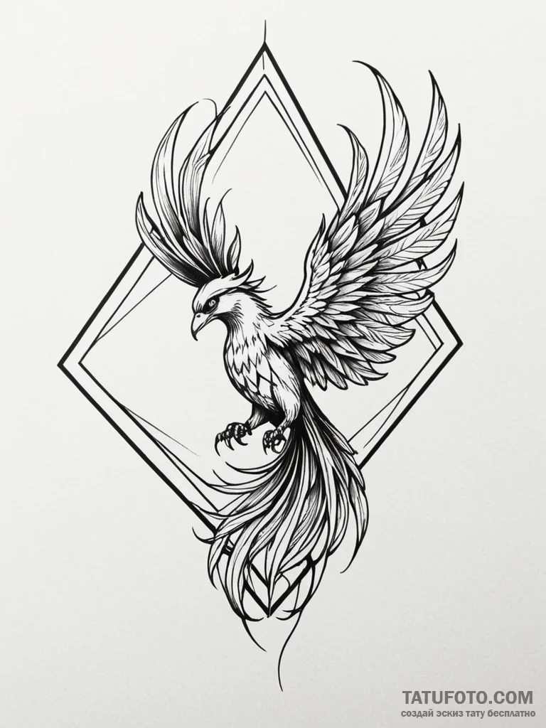 Phoenix - минимализм, цветная яркая - эскиз тату (№1752417462_0, 13.07.2025 14:37) — Tatufoto.com