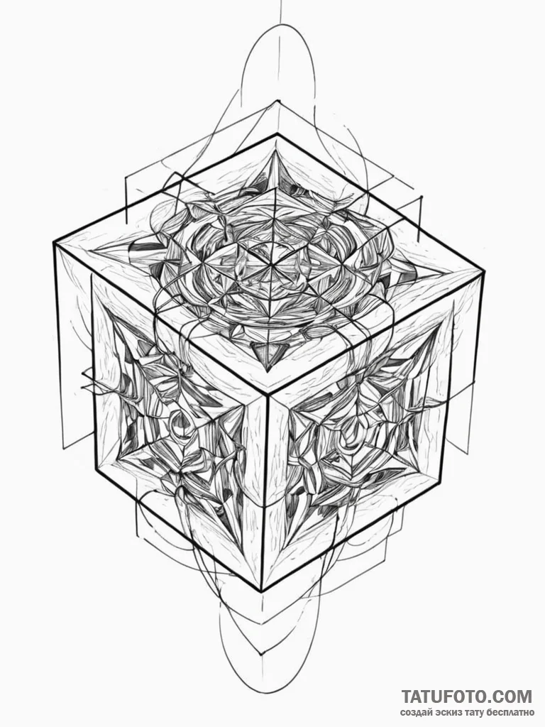 Tattoo sketch, tesseract of thought, a comple... - эскиз тату (№1752417479_0, 13.07.2025 14:37) — Tatufoto.com