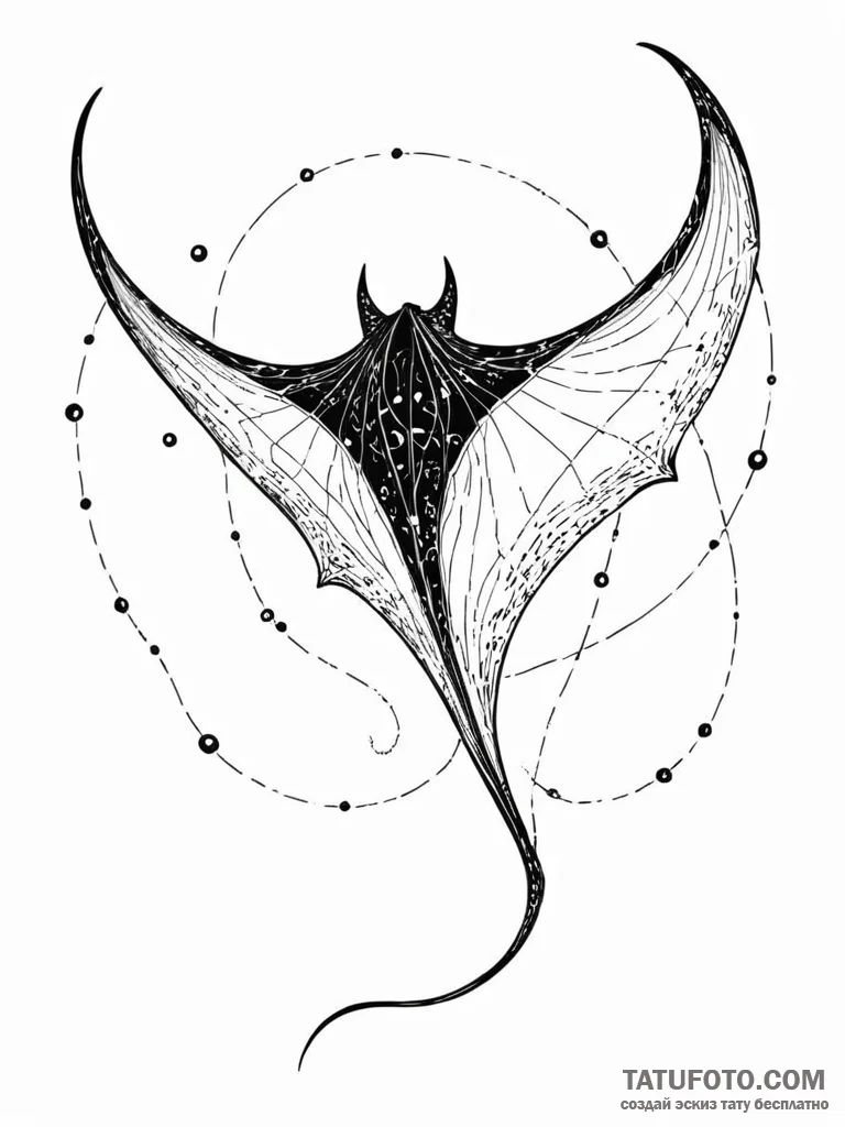 Tattoo sketch, manta ray of the deep net, a m... - эскиз тату (№1752417808_0, 13.07.2025 14:43) — Tatufoto.com