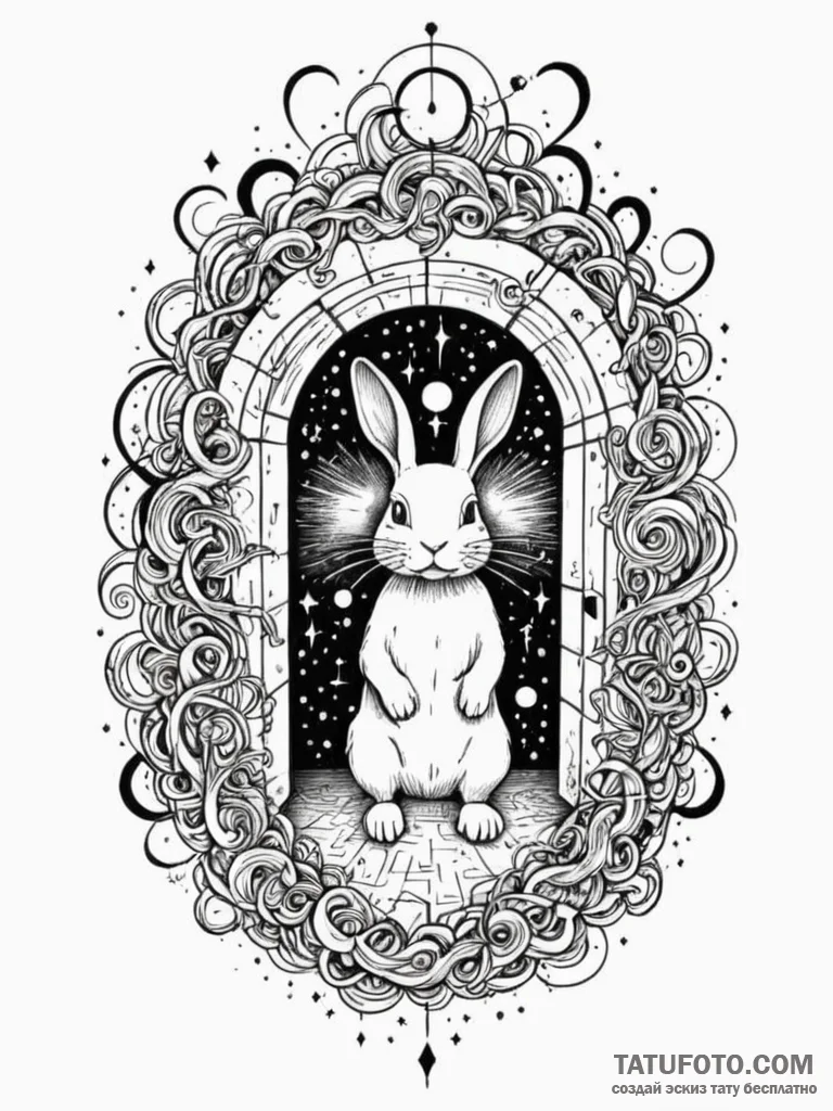 Tattoo sketch, quantum rabbit hole entrance,... - эскиз тату (№1752417890_0, 13.07.2025 14:44) — Tatufoto.com