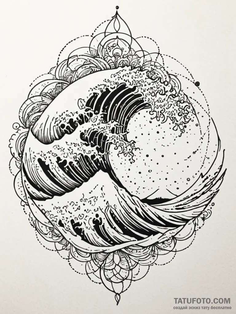 Tattoo sketch, wave of collective thought, a... - эскиз тату (№1752418056_0, 13.07.2025 14:47) — Tatufoto.com