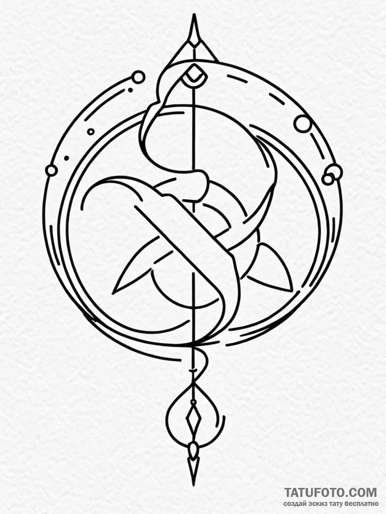 Tattoo sketch, zodiac glyph, ethereal glow, a... - эскиз тату (№1752418224_0, 13.07.2025 14:50) — Tatufoto.com