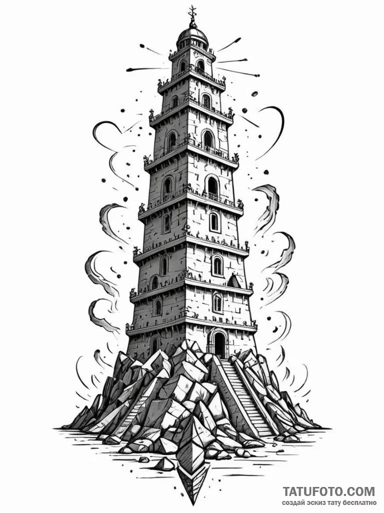 Tattoo sketch, tower of babel, digital tongue... - эскиз тату (№1752418310_0, 13.07.2025 14:51) — Tatufoto.com