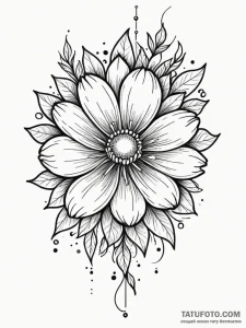 Tattoo sketch, xenochronistic bloom, a flower... - эскиз тату (№1752418397_0, 13.07.2025 14:53) — Tatufoto.com