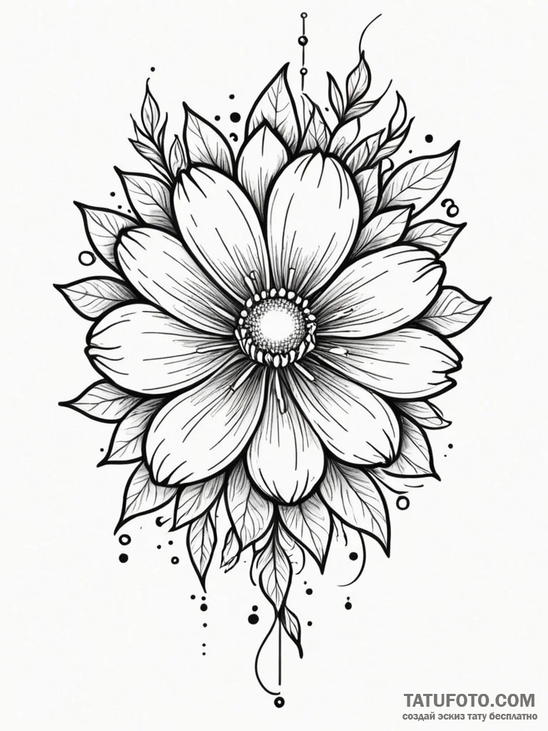 Tattoo sketch, xenochronistic bloom, a flower... - эскиз тату (№1752418397_0, 13.07.2025 14:53) — Tatufoto.com