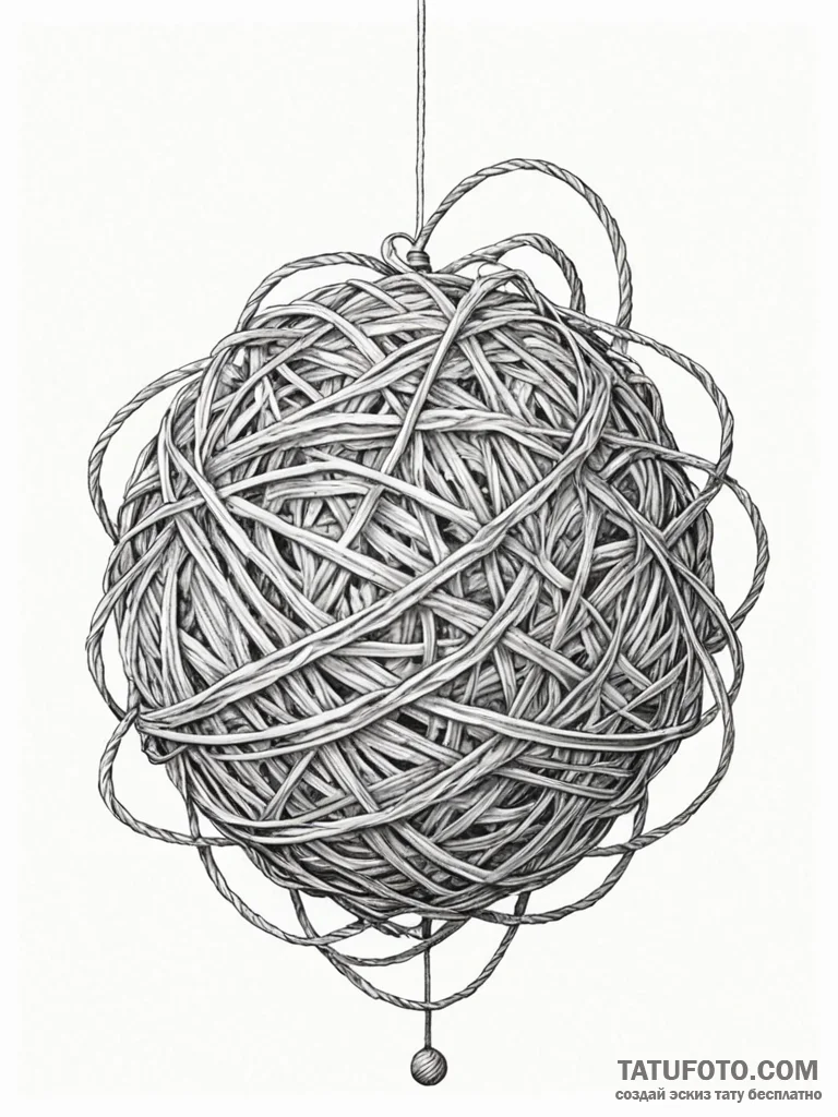 Tattoo sketch, yarn ball, unraveling realitie... - эскиз тату (№1752418912_0, 13.07.2025 15:01) — Tatufoto.com