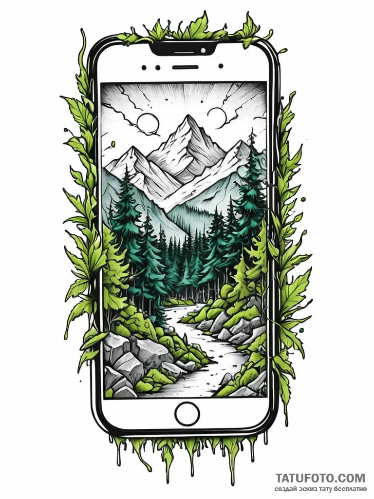 Tattoo sketch, cracked screen reality: a tatt... - эскиз тату (№1752419257_0, 13.07.2025 15:07) — Tatufoto.com