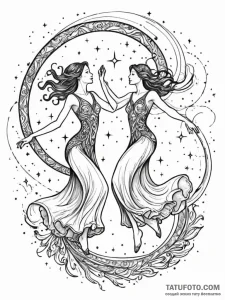 Tattoo sketch, joyful cosmic dance, two styli... - эскиз тату (№1752419685_0, 13.07.2025 15:14) — Tatufoto.com