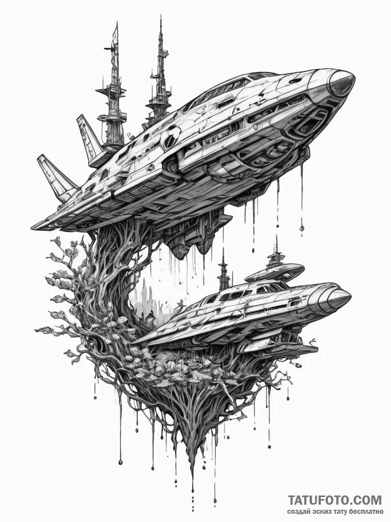 Tattoo sketch, wreckage of worlds, new life b... - эскиз тату (№1752420797_0, 13.07.2025 15:33) — Tatufoto.com