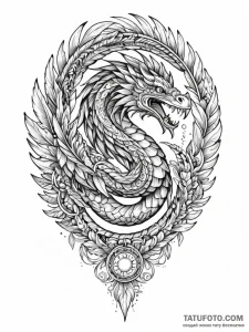 Tattoo sketch, quetzalcoatl, feathered data s... - эскиз тату (№1752421053_0, 13.07.2025 15:37) — Tatufoto.com