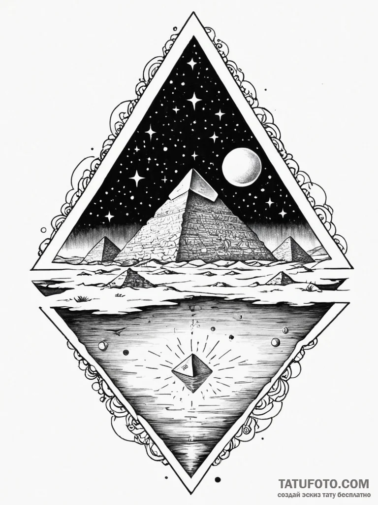 Tattoo sketch, desert pyramid, galactic refle... - эскиз тату (№1752421138_0, 13.07.2025 15:38) — Tatufoto.com