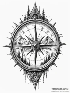 Tattoo sketch, jagged journey compass, an ant... - эскиз тату (№1752421646_0, 13.07.2025 15:47) — Tatufoto.com